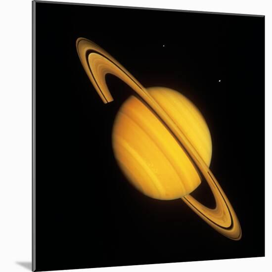 Saturn with Two Moon-null-Mounted Premium Photographic Print