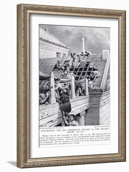 Saturninus and His Adherents Pelted in the Senate House 100 BC-Norman Prescott Davies-Framed Giclee Print