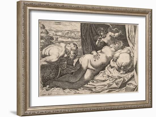 Satyr and Nymph-Agostino Carracci-Framed Giclee Print