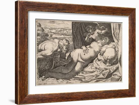 Satyr and Nymph-Agostino Carracci-Framed Giclee Print