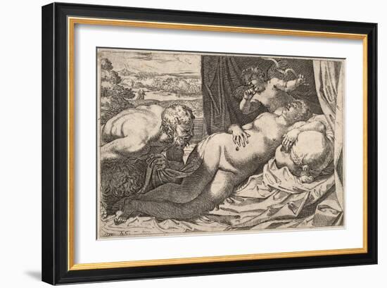 Satyr and Nymph-Agostino Carracci-Framed Giclee Print