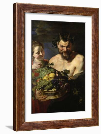 Satyr Und Maedchen Mit Fruechtekorb. Lwd., 112,5 X 71 Cm-Peter Paul Rubens-Framed Giclee Print