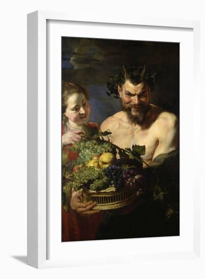 Satyr Und Maedchen Mit Fruechtekorb. Lwd., 112,5 X 71 Cm-Peter Paul Rubens-Framed Giclee Print