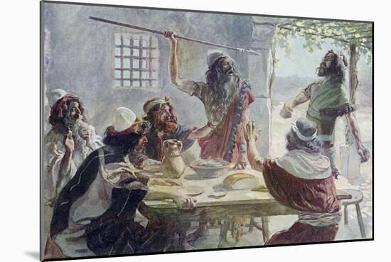 Saul casts a javelin at Jonathan - Bible-James Jacques Joseph Tissot-Mounted Giclee Print