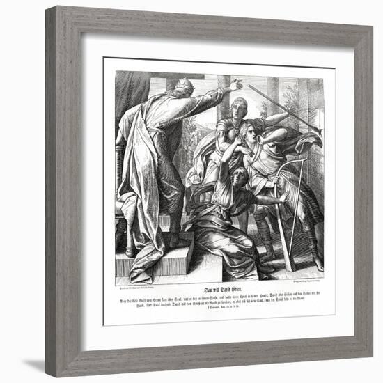 Saul tries to kill David, 1 Samuel-Julius Schnorr von Carolsfeld-Framed Giclee Print