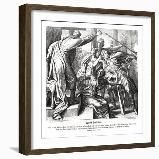 Saul tries to kill David, 1 Samuel-Julius Schnorr von Carolsfeld-Framed Giclee Print