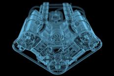 Car Engine X-Ray Blue Transparent Isolated on Black-sauliusl-Art Print