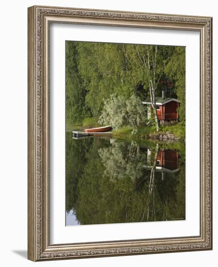 Sauna and Lake Reflections, Lapland, Finland-Doug Pearson-Framed Photographic Print