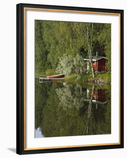 Sauna and Lake Reflections, Lapland, Finland-Doug Pearson-Framed Photographic Print