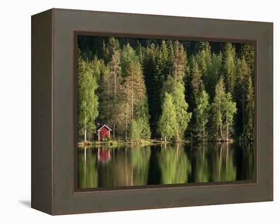 Sauna House at Edge of Forested Lake-Layne Kennedy-Framed Premier Image Canvas