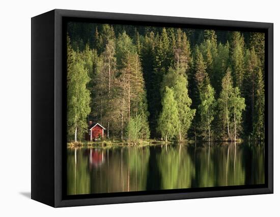 Sauna House at Edge of Forested Lake-Layne Kennedy-Framed Premier Image Canvas