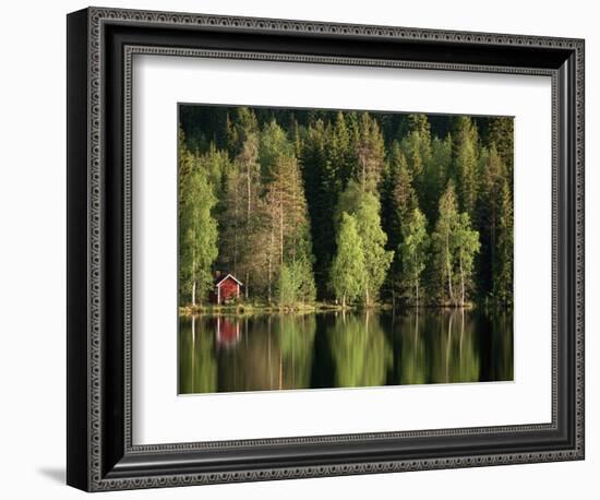 Sauna House at Edge of Forested Lake-Layne Kennedy-Framed Photographic Print