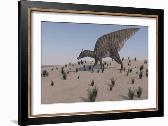 Saurolophus Walking across a Barren Landscape-null-Framed Art Print