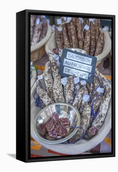 Sausage at outdoor market, Honfleur, Normandy, France-Lisa S. Engelbrecht-Framed Premier Image Canvas