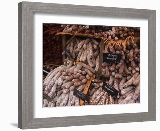 Sausages and Saucisson on Sale at Market in Tours, Indre-Et-Loire, Centre, France, Europe-Julian Elliott-Framed Photographic Print