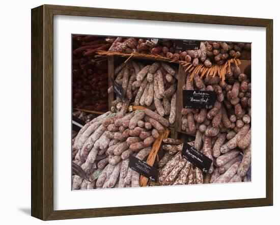 Sausages and Saucisson on Sale at Market in Tours, Indre-Et-Loire, Centre, France, Europe-Julian Elliott-Framed Photographic Print