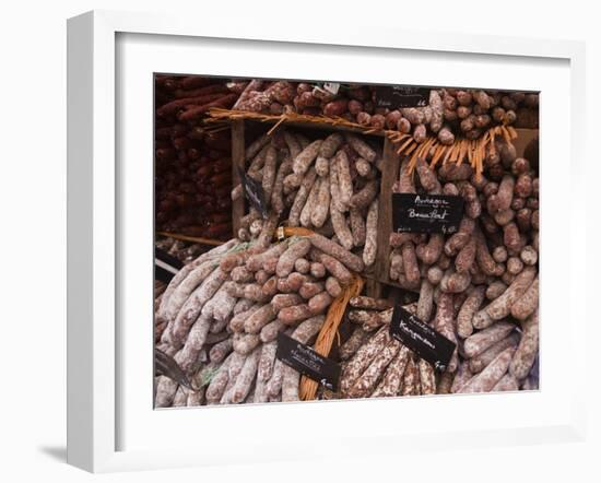 Sausages and Saucisson on Sale at Market in Tours, Indre-Et-Loire, Centre, France, Europe-Julian Elliott-Framed Photographic Print