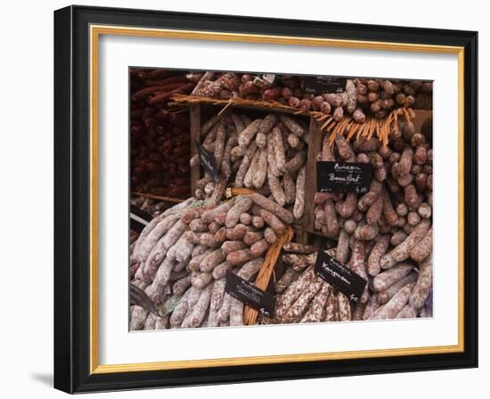 Sausages and Saucisson on Sale at Market in Tours, Indre-Et-Loire, Centre, France, Europe-Julian Elliott-Framed Photographic Print