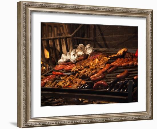 Sausages on a Grill, Mercado Del Puerto, Montevideo, Uruguay-null-Framed Photographic Print