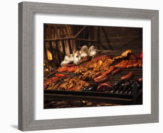 Sausages on a Grill, Mercado Del Puerto, Montevideo, Uruguay-null-Framed Photographic Print