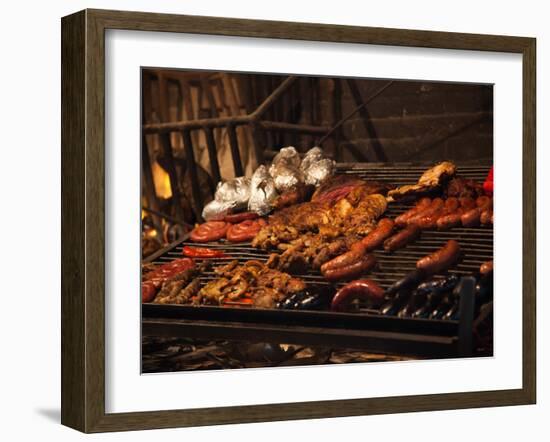 Sausages on a Grill, Mercado Del Puerto, Montevideo, Uruguay-null-Framed Photographic Print