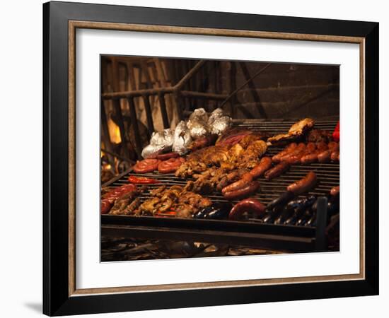 Sausages on a Grill, Mercado Del Puerto, Montevideo, Uruguay-null-Framed Photographic Print