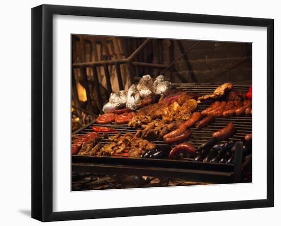 Sausages on a Grill, Mercado Del Puerto, Montevideo, Uruguay-null-Framed Photographic Print