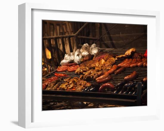 Sausages on a Grill, Mercado Del Puerto, Montevideo, Uruguay-null-Framed Photographic Print