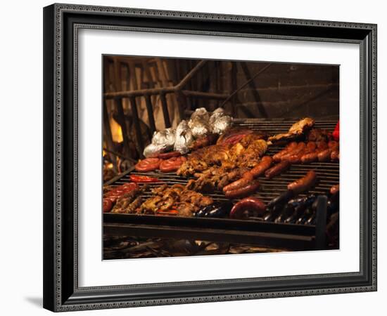 Sausages on a Grill, Mercado Del Puerto, Montevideo, Uruguay-null-Framed Photographic Print