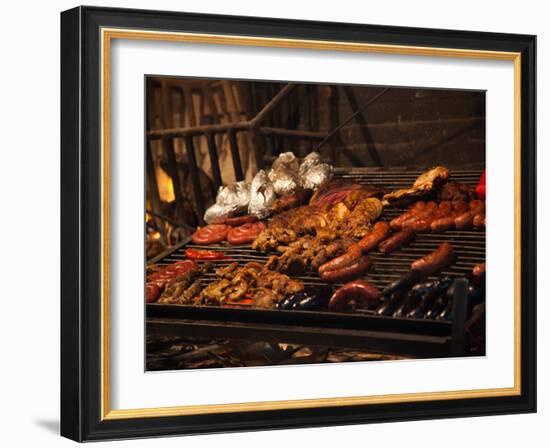 Sausages on a Grill, Mercado Del Puerto, Montevideo, Uruguay-null-Framed Photographic Print