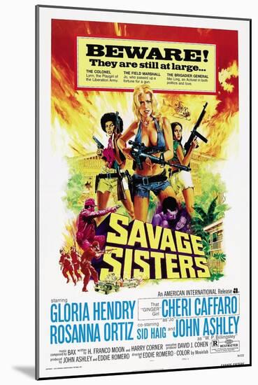 SAVAGE SISTERS, US poster, from left: Gloria Hendry, Cheri Caffaro,  Rosanna Ortiz, 1974.-null-Mounted Art Print