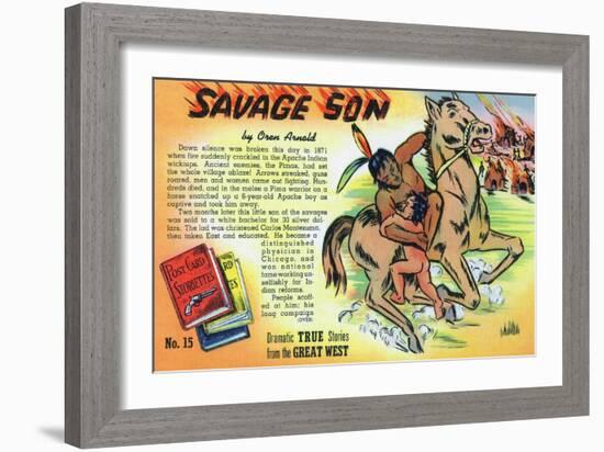 Savage Son Storiette, Native American on Horseback-Lantern Press-Framed Art Print