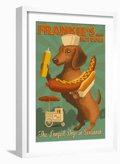 Savannah, Georgia - Dachshund - Retro Hotdog Ad-Lantern Press-Framed Premium Giclee Print