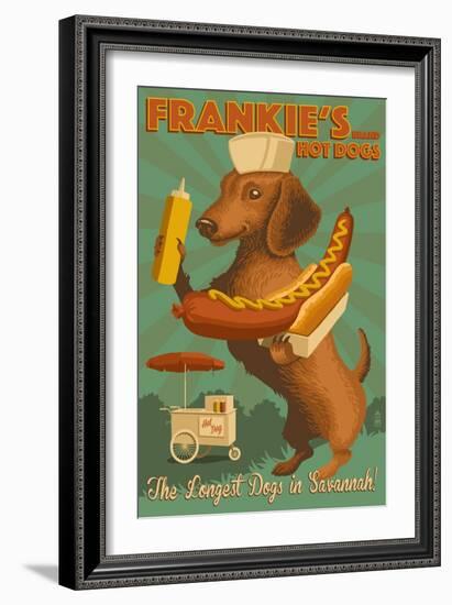 Savannah, Georgia - Dachshund - Retro Hotdog Ad-Lantern Press-Framed Premium Giclee Print