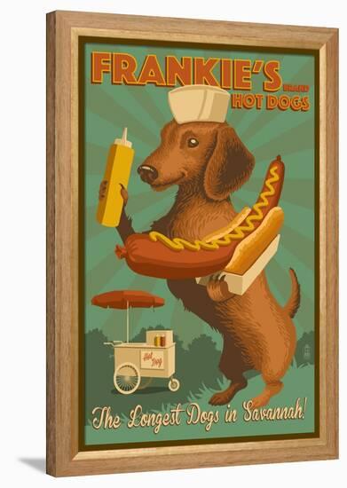 Savannah, Georgia - Dachshund - Retro Hotdog Ad-Lantern Press-Framed Stretched Canvas