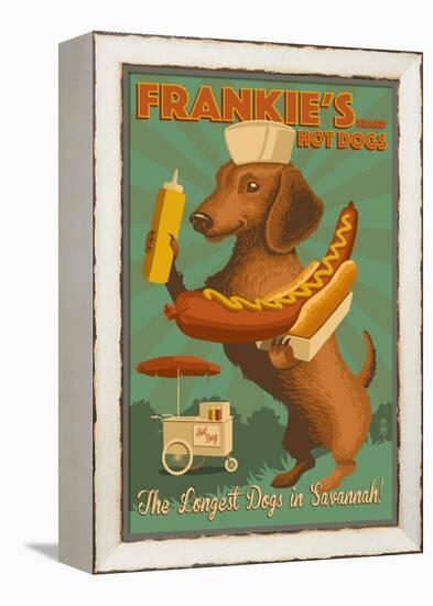 Savannah, Georgia - Dachshund - Retro Hotdog Ad-Lantern Press-Framed Stretched Canvas