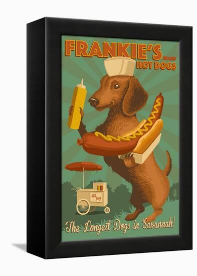 Savannah, Georgia - Dachshund - Retro Hotdog Ad-Lantern Press-Framed Stretched Canvas