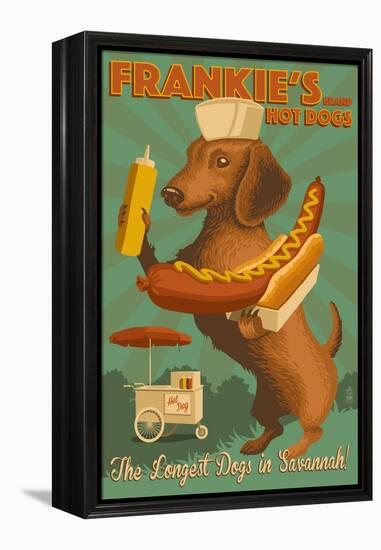 Savannah, Georgia - Dachshund - Retro Hotdog Ad-Lantern Press-Framed Stretched Canvas