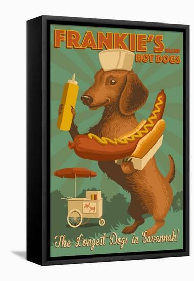 Savannah, Georgia - Dachshund - Retro Hotdog Ad-Lantern Press-Framed Stretched Canvas