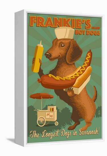 Savannah, Georgia - Dachshund - Retro Hotdog Ad-Lantern Press-Framed Stretched Canvas