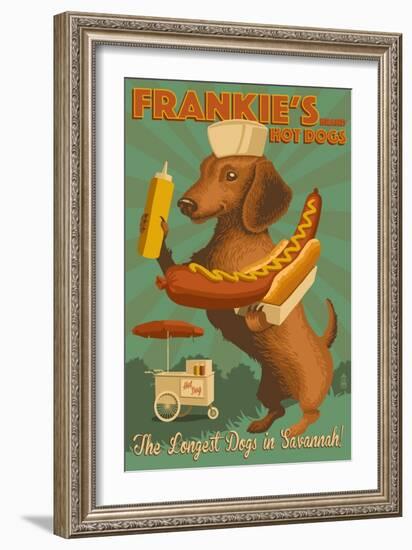 Savannah, Georgia - Dachshund - Retro Hotdog Ad-Lantern Press-Framed Art Print