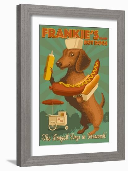 Savannah, Georgia - Dachshund - Retro Hotdog Ad-Lantern Press-Framed Art Print