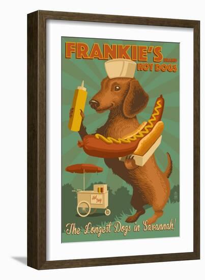 Savannah, Georgia - Dachshund - Retro Hotdog Ad-Lantern Press-Framed Art Print