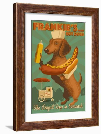 Savannah, Georgia - Dachshund - Retro Hotdog Ad-Lantern Press-Framed Art Print