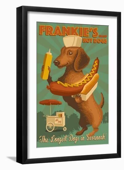 Savannah, Georgia - Dachshund - Retro Hotdog Ad-Lantern Press-Framed Art Print