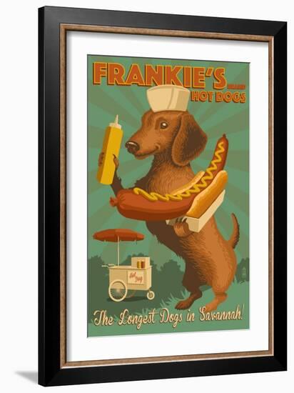 Savannah, Georgia - Dachshund - Retro Hotdog Ad-Lantern Press-Framed Art Print