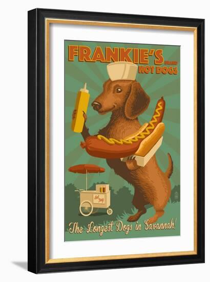 Savannah, Georgia - Dachshund - Retro Hotdog Ad-Lantern Press-Framed Art Print