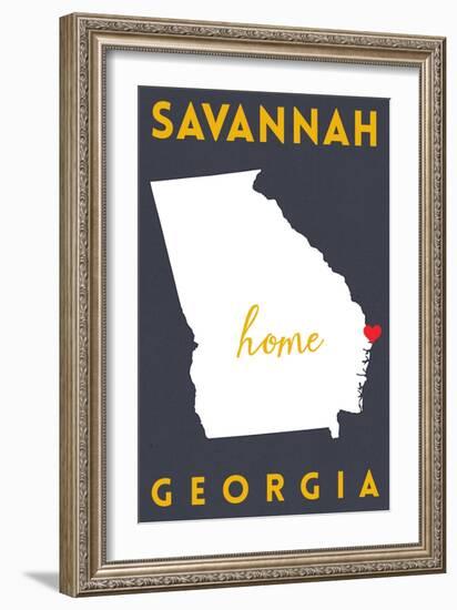 Savannah - Georgia - Home State - White on Gray-Lantern Press-Framed Art Print