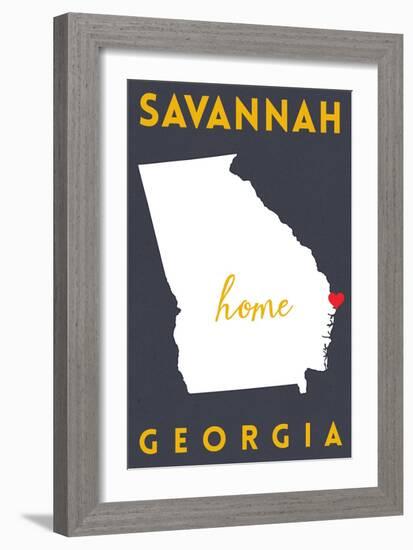 Savannah - Georgia - Home State - White on Gray-Lantern Press-Framed Art Print