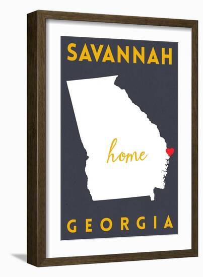 Savannah - Georgia - Home State - White on Gray-Lantern Press-Framed Art Print